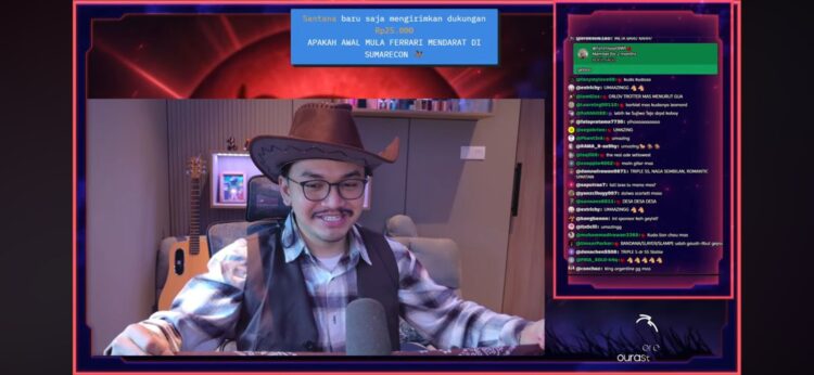 Streamer gaming, Setiawan Ade saat live streaming Kejuaraan Jateng Derby 2026 di Tegalwaton, Semarang pada Minggu (15/2).