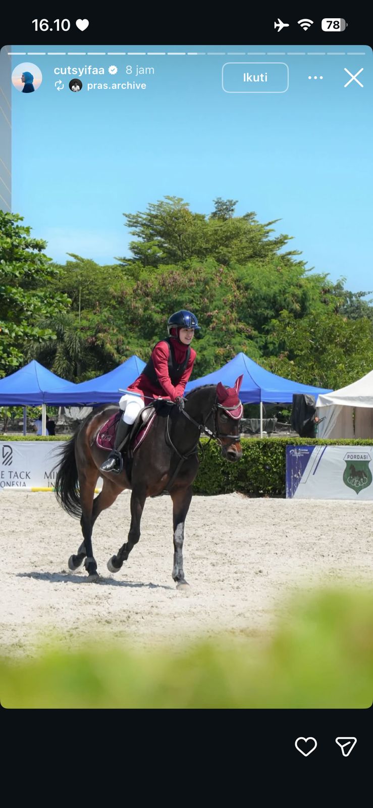 Aktris berbakat Cut Syifa yang berhasil menyebat gelar juara di ajang Patriot Equestrian Festival & Kartini Cup 2026. (tangkapan layar/Instagram)